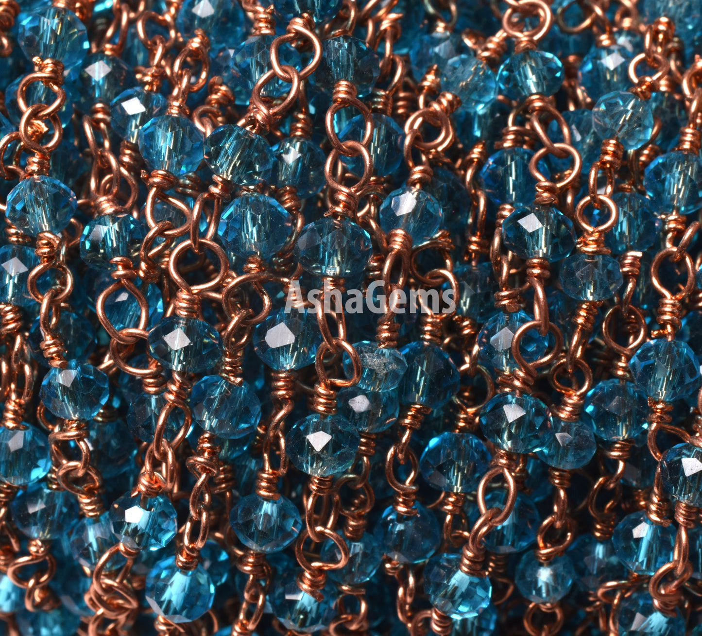 3,10,50 Feet Blue Topaz Hydro Faceted Rondelle Beads Rosary Chain Rose Gold Plated Copper Wire Wrapped Jewelry Making Chain Rosary Necklace