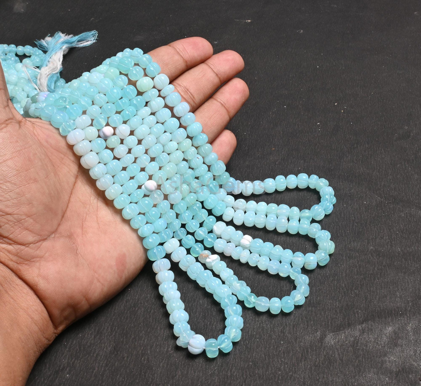 Fine Blue Peru opal carving Watermelon beads, Opal Hand Carved Gemstone Melon Beads Shaded Peruvian Opal Carve Pumpkin Bead Jewelry Necklace