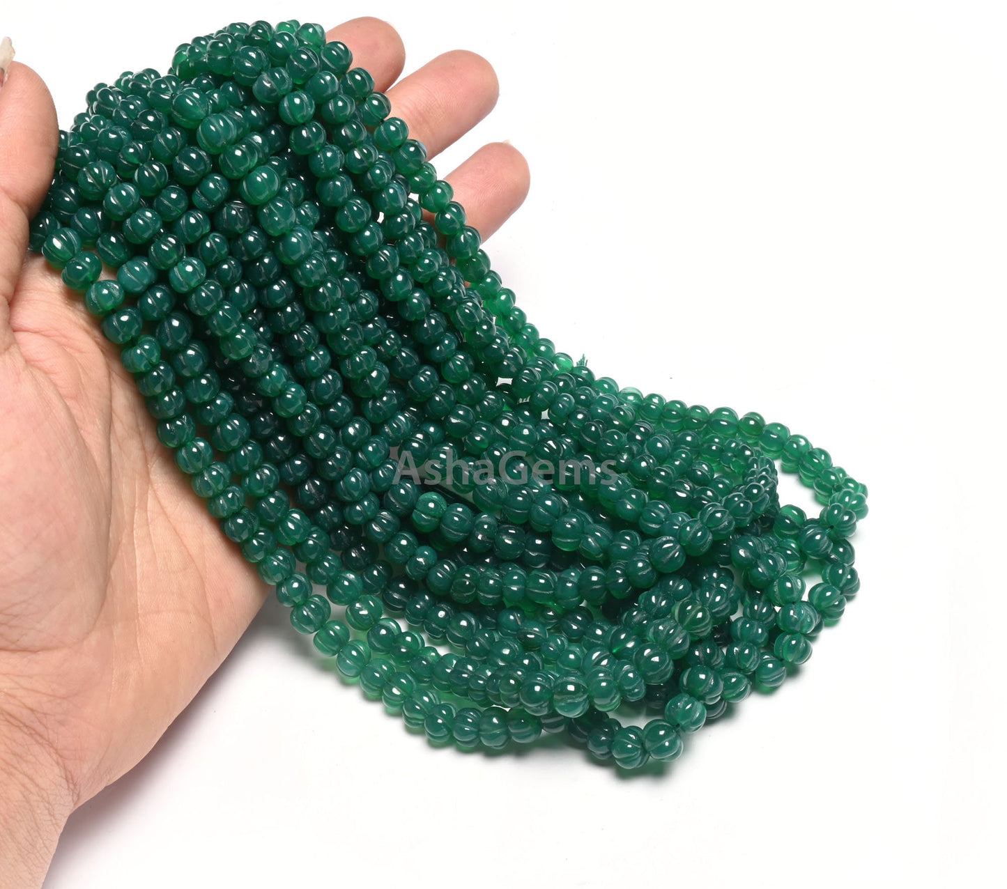 Green Onyx Carving Pumpkin Beads,16" Onyx Carved Watermelon Beads, Onyx Gemstone Carve Melon Beads, Green Onyx Carved Rondelle Beads Jewelry