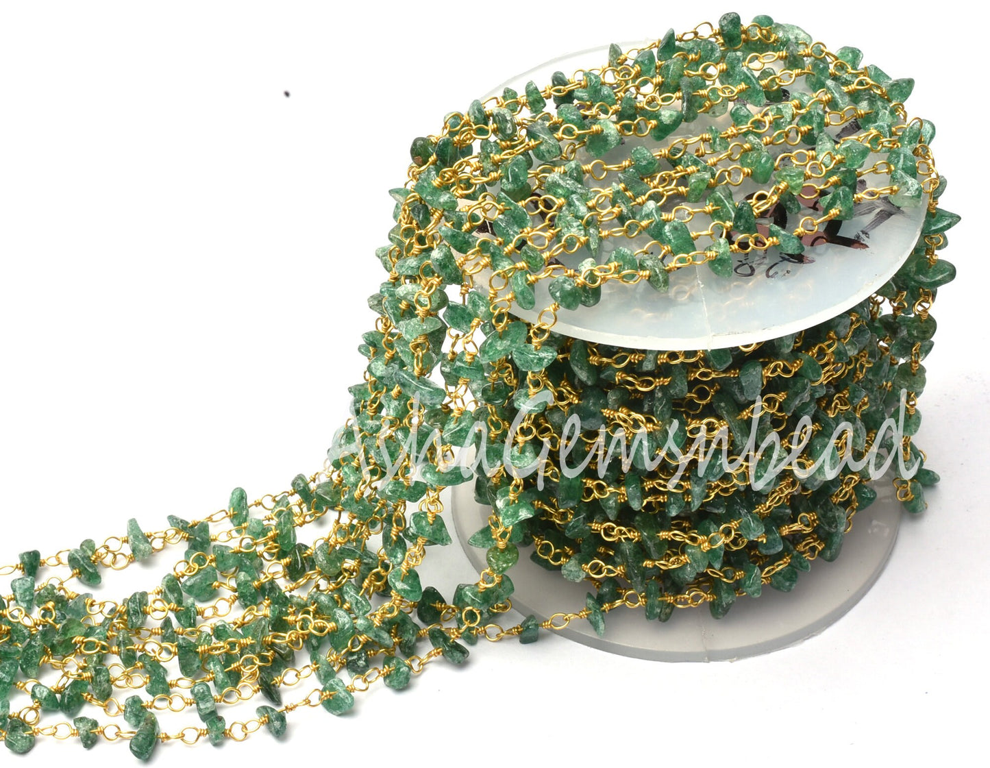 Natural Green Mica Uncut Beads Rosary Chain, Mica Smooth Nugget Beaded Rosary Chain Gold Plated Wire Wrap handmade Gemstone Chain Craft SALE