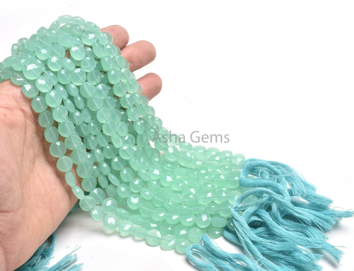 Beautiful Aqua Blue Chalcedony Faceted Coin Shape Beads,8" Strand AAA Chalcedony Faceted Coin Briolette Straight Drill Gemstone Bead Jewelry