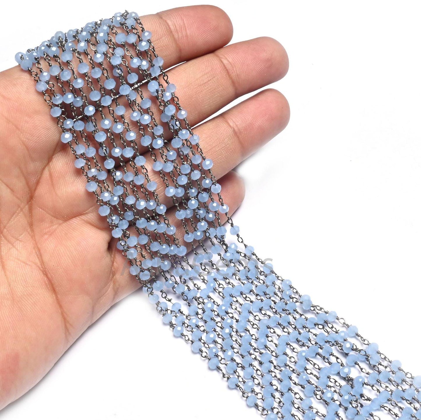 Fine Aqua Blue Chalcedony Hydro Rondelle Faceted Beads Rosary Chain,3mm Black Metal Plated Wire Wrap Beaded Gunmetal Chains Jewelry Necklace