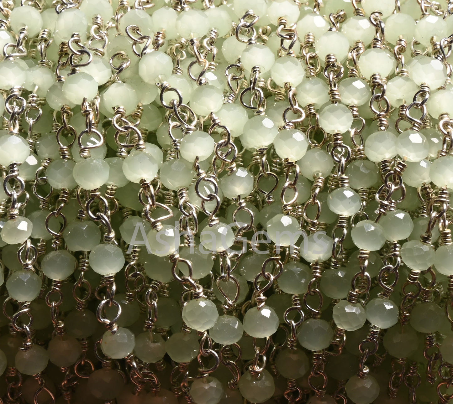 1,3,10,50 Feet Bulk Roll, Green Prehnite Hydro Faceted Beads Rosary Chain 3.5mm Silver Plated Wire wrapped Beaded Chain Rosary Jewelry Craft