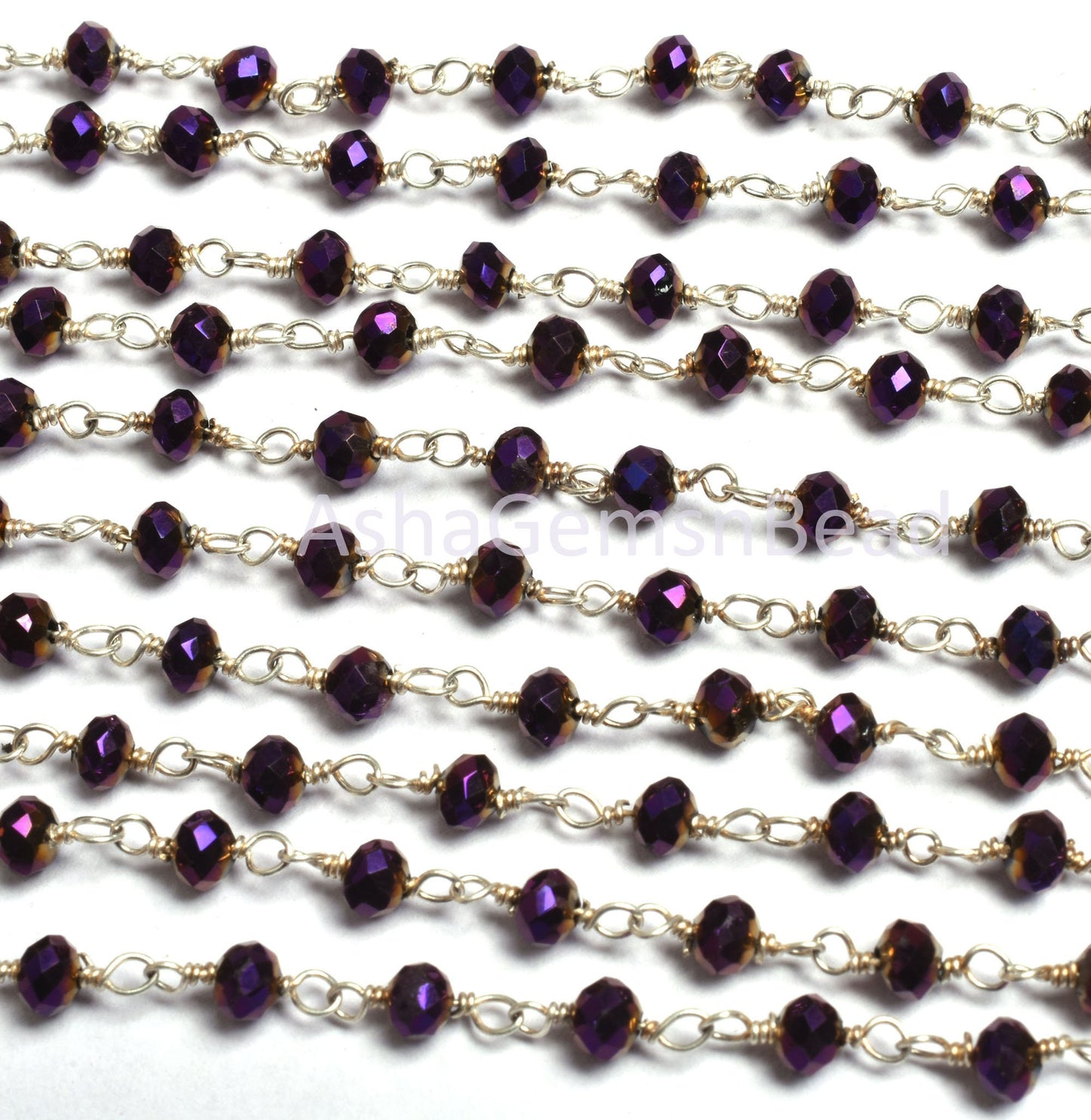 3,5,10,25 Ft Purple Mystic Pyrite Hydro Faceted Rondelle Beads Rosary Chain Silver Plated Wire Wrapped Chain, Jewelry Making Necklace 3.5 mm