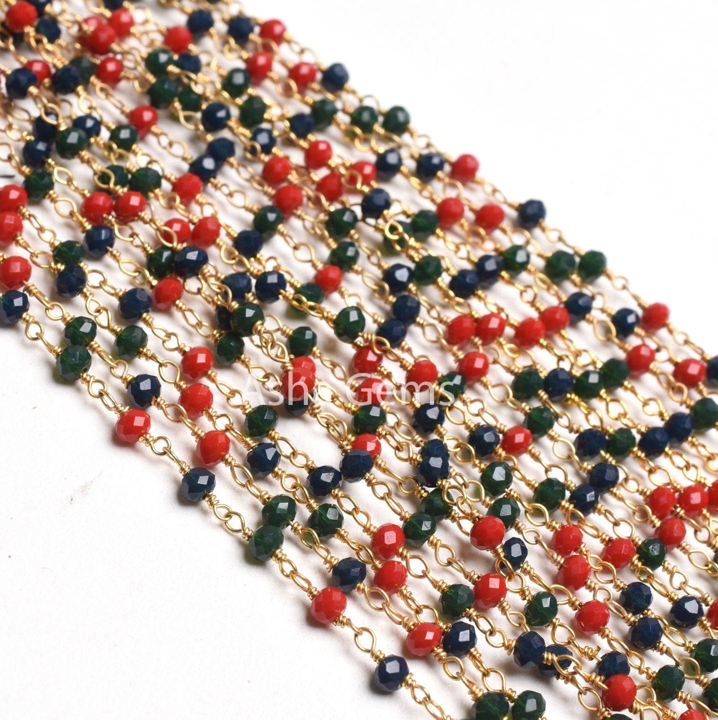 Beautiful Multi Blue Green Red Hydro Rondelle faceted Beads Rosary Chain,3 mm Gold Plated Wire Wrap Handmade Beaded Chains Jewelry Necklace