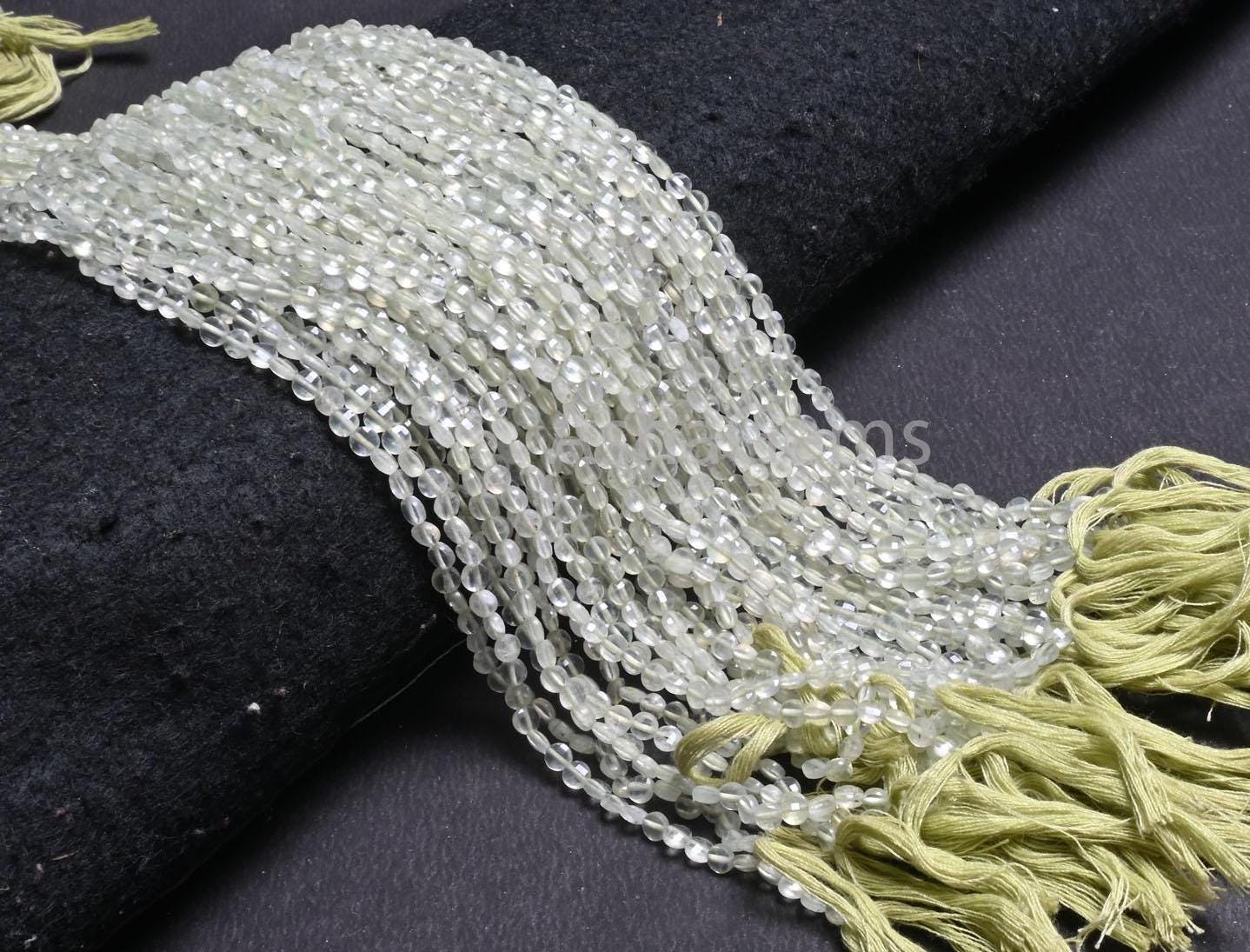 AAA Quality Prehnite faceted Coin Shape Gemstone Loose Beads, Natural Light Green Prehnite Tiny Coin Briolette Beads Jewelry Makings Crafts