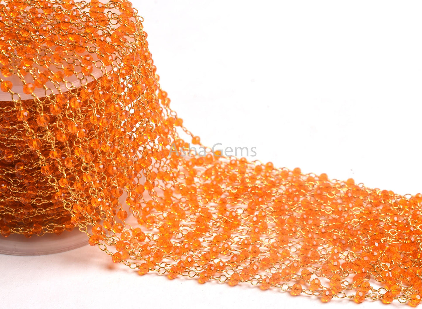 AAA Fanta Orange Hydro Faceted Rondelle Beads Rosary Chain,3-3.5 mm Gold Plated wire Wrap Handmade Rosary Chain By Feet Jewelry making Craft