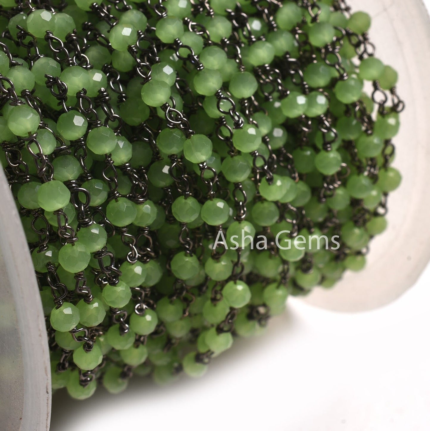 1,3,5,10,50 Feet Chain Green Quartz Hydro Faceted Beads Rosary Chain Gunmetal Black Plated Wire Wrap Beaded Rosary Chain Jewelry Crafts SALE