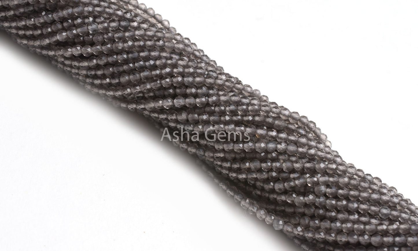 2.2 mm Smoky Quartz Micro Cut faceted Gemstone beads,13" Strand Light Grey Smoky Beads, AAA Smoky Machine Cut Rondelle Faceted Bead Jewelry