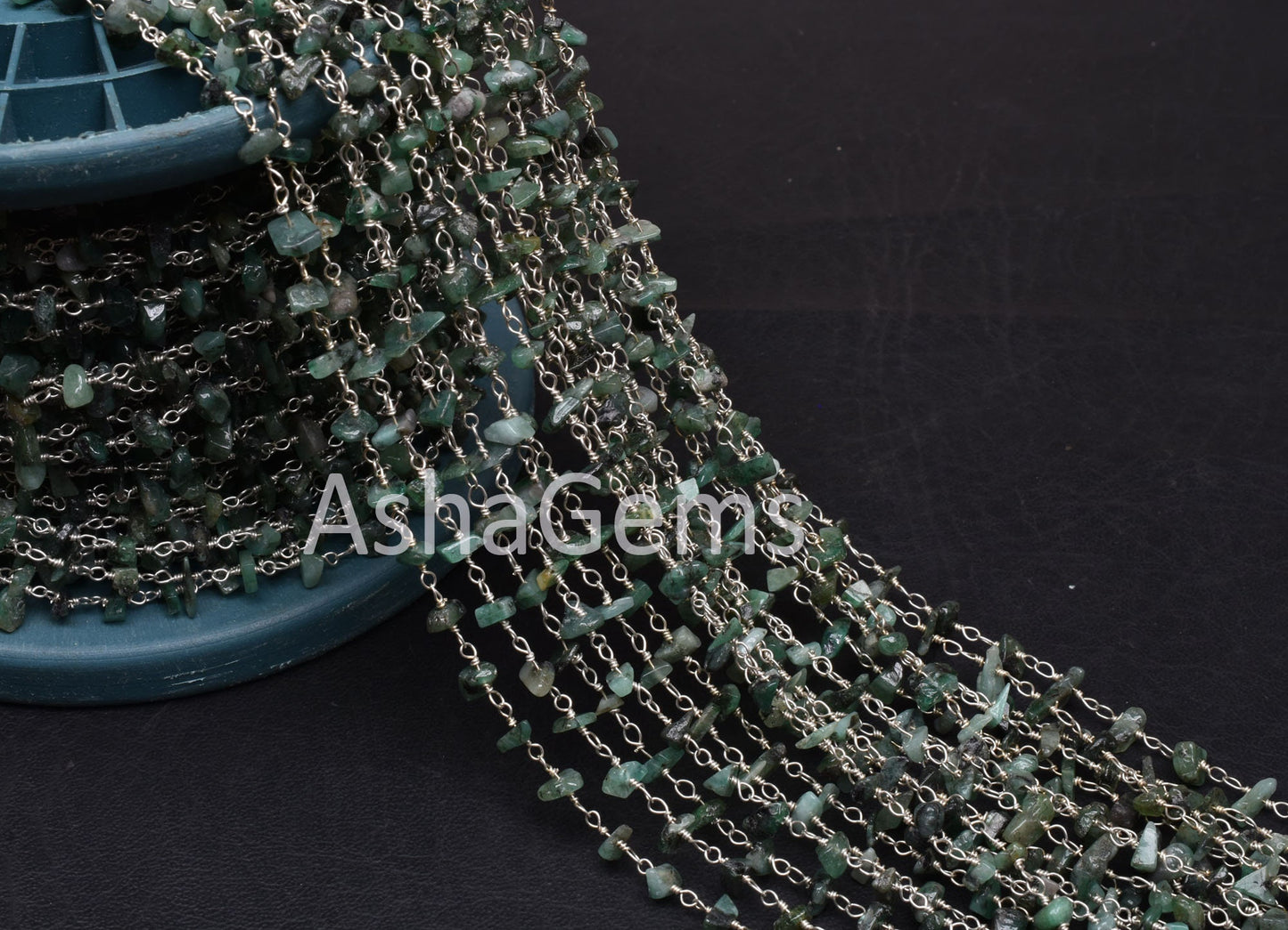 Natural Green Emerald uncut chip Beads Rosary Chain Silver Plated Wire Wrap Emerald Chip Beaded handmade Chains For Jewelry Necklace Crafts