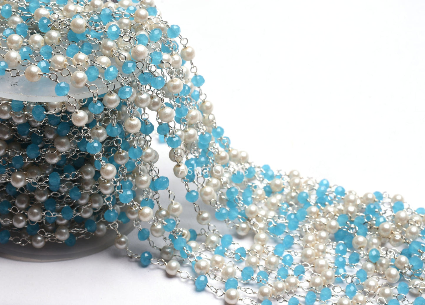 AAA Pearl Blue Chalcedony Hydro Faceted Rondelle Beads Chain Rosary Chain Silver Plated Wire Wrap Multi Color Beads Handmade Chains Jewelry