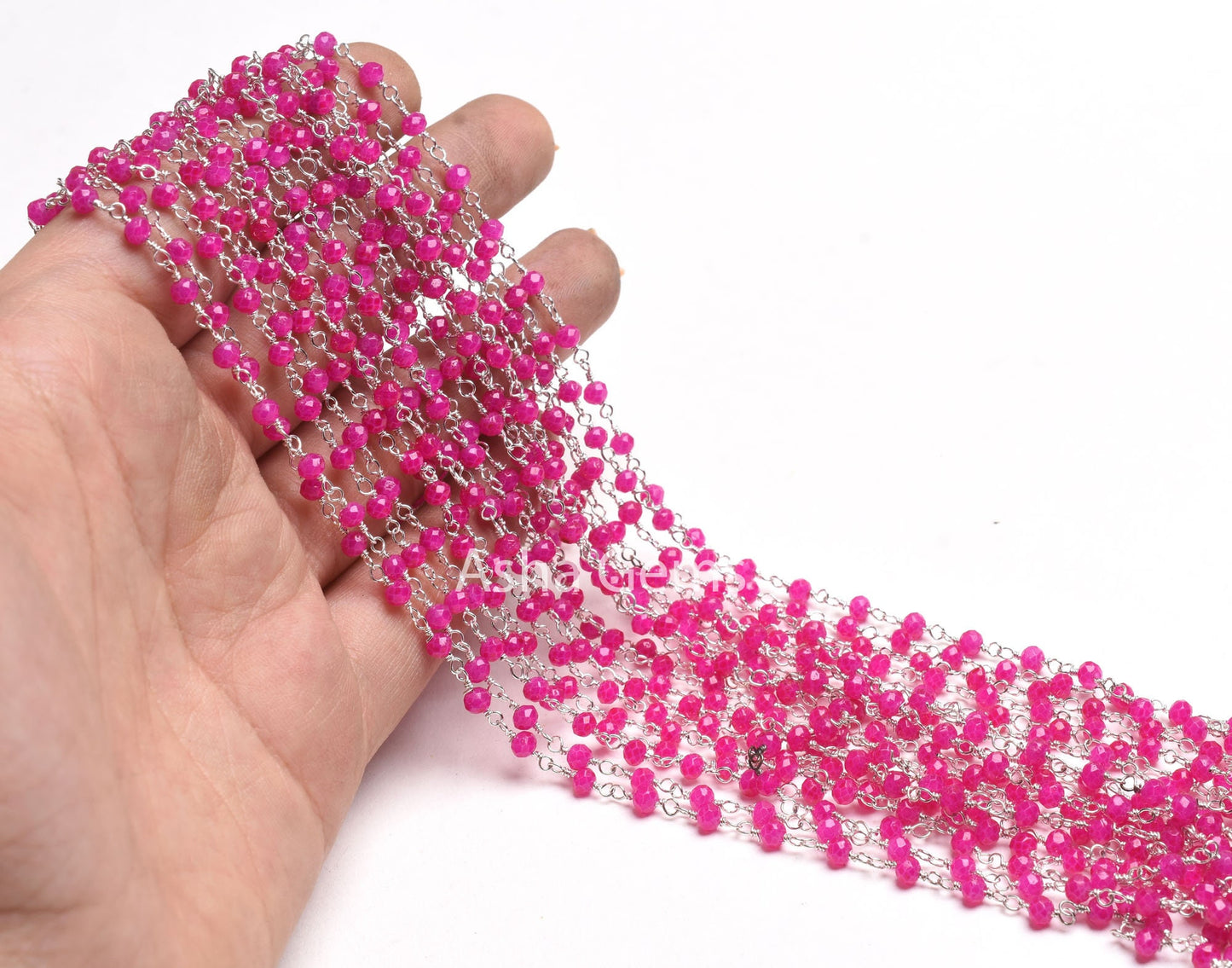Beautiful Pink Chalcedony Hydro Faceted Rondelle Beaded Rosary Chain Silver Plated Wire 3,5,10 Feet Jewelry Making Finding, Wire Wrapped Chain SALE