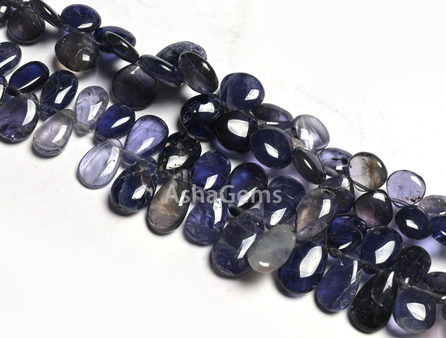 Beautiful Natural Iolite Smooth handmade Gemstone Beads, Fine Blue Iolite Heart, Pears Side Drill Beads,8" Fine Iolite Beads Jewelry makings