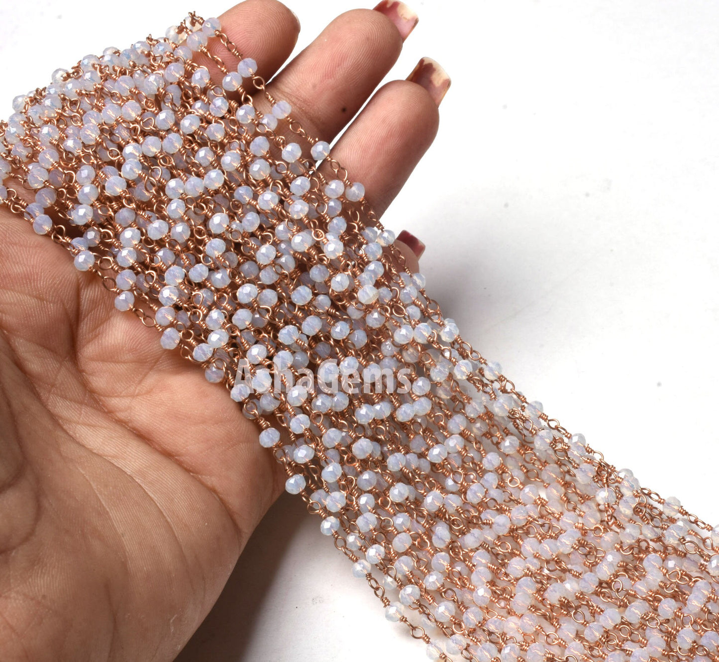 Beautiful Rainbow Moonstone Hydro Rondelle Beads Rosary Chain 3 mm, Rose gold Plated Copper Wire Wrap Micro Cut Beaded Chains Jewelry Making