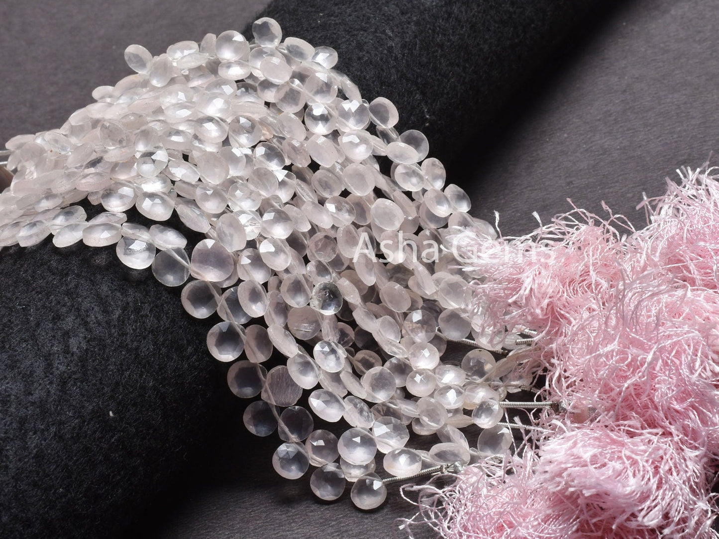 Natural Rose Quartz Heart Faceted Gemstone Beads, Fine Quality Pink Rose Quartz Heart Briolette Side Drill Beads,7" Rose Quartz Bead Jewelry