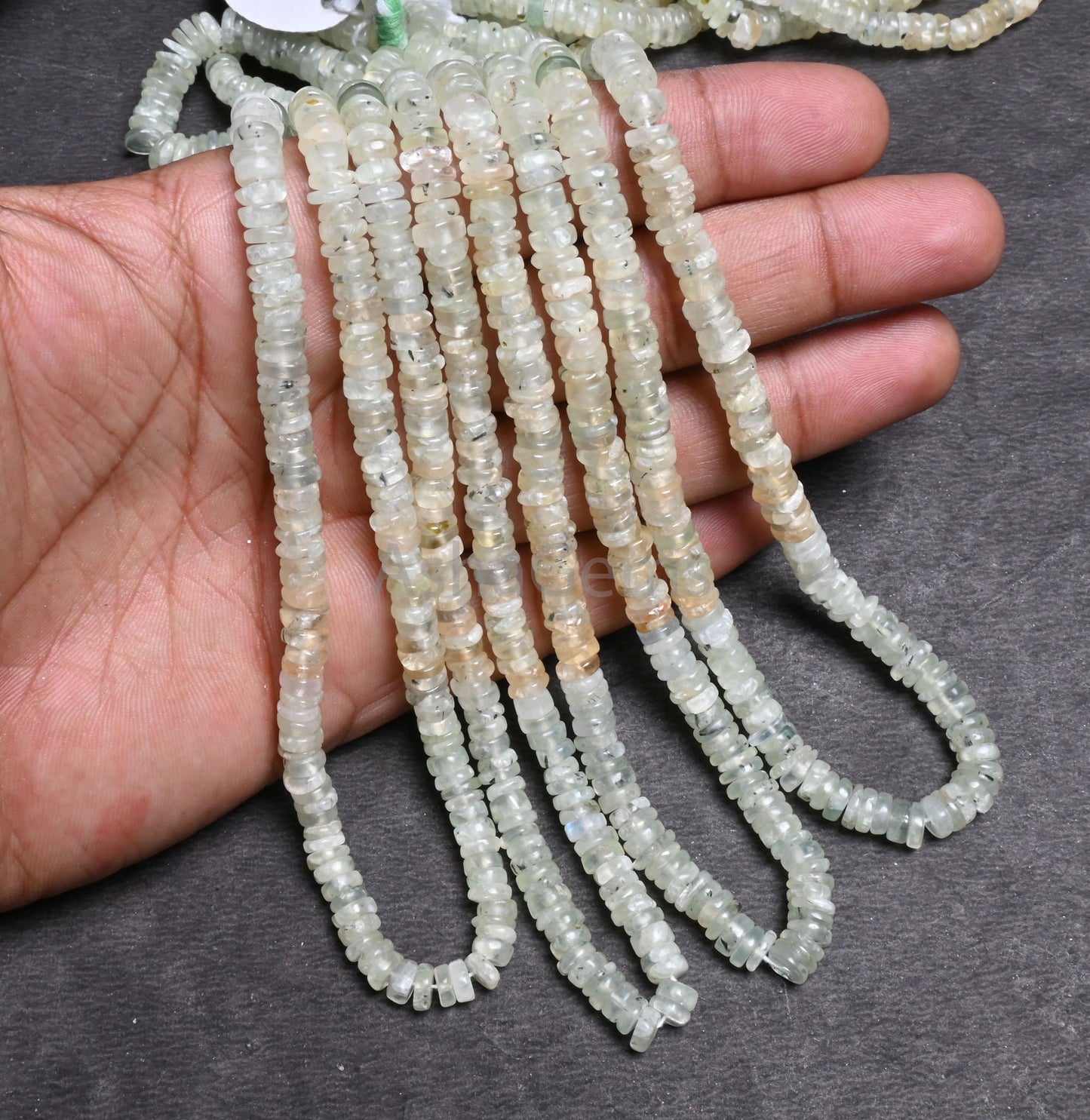 Light Green Prehnite Smooth Flat Tyre Gemstone beads, Natural Prehnite Heishi Tyre Handmade Center Drill Beads, Prehnite Wheel Beads Jewelry