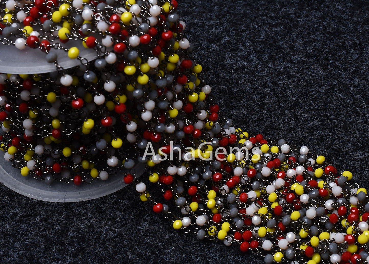 Beautiful Multi Color Hydro Faceted Rondelle Beads Rosary Chain, Gunmetal Wire Wrap Handmade Beaded Disco Rosary Chain Jewelry Making Crafts