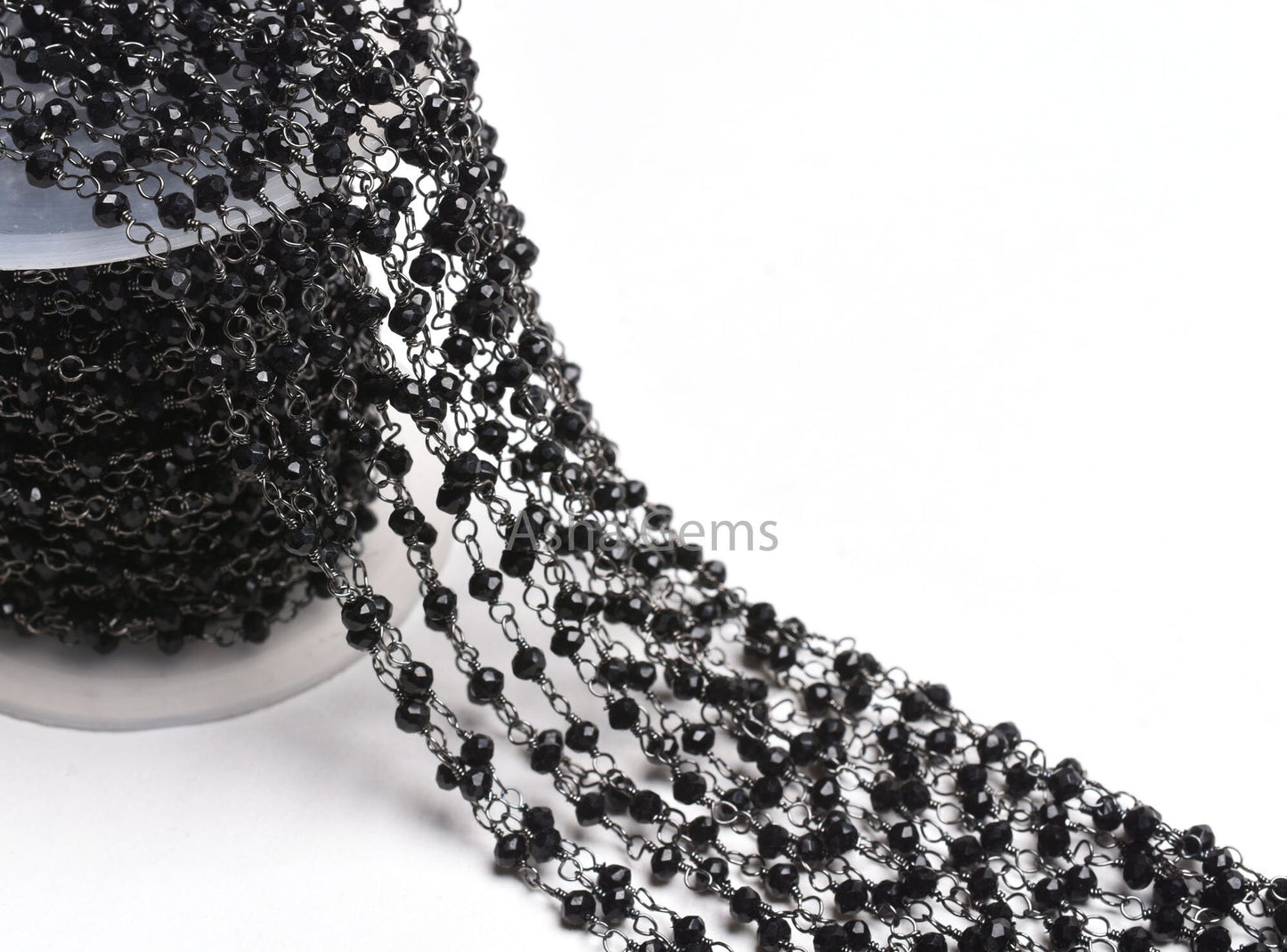 3,5,10,25,50 Feet,Gunmetal Black Spinel Hydro Faceted Rondelle Beaded Rosary Chain,Jewelry Making, Finding, Wire Wrapped Chain,3-3.5mm,Chain