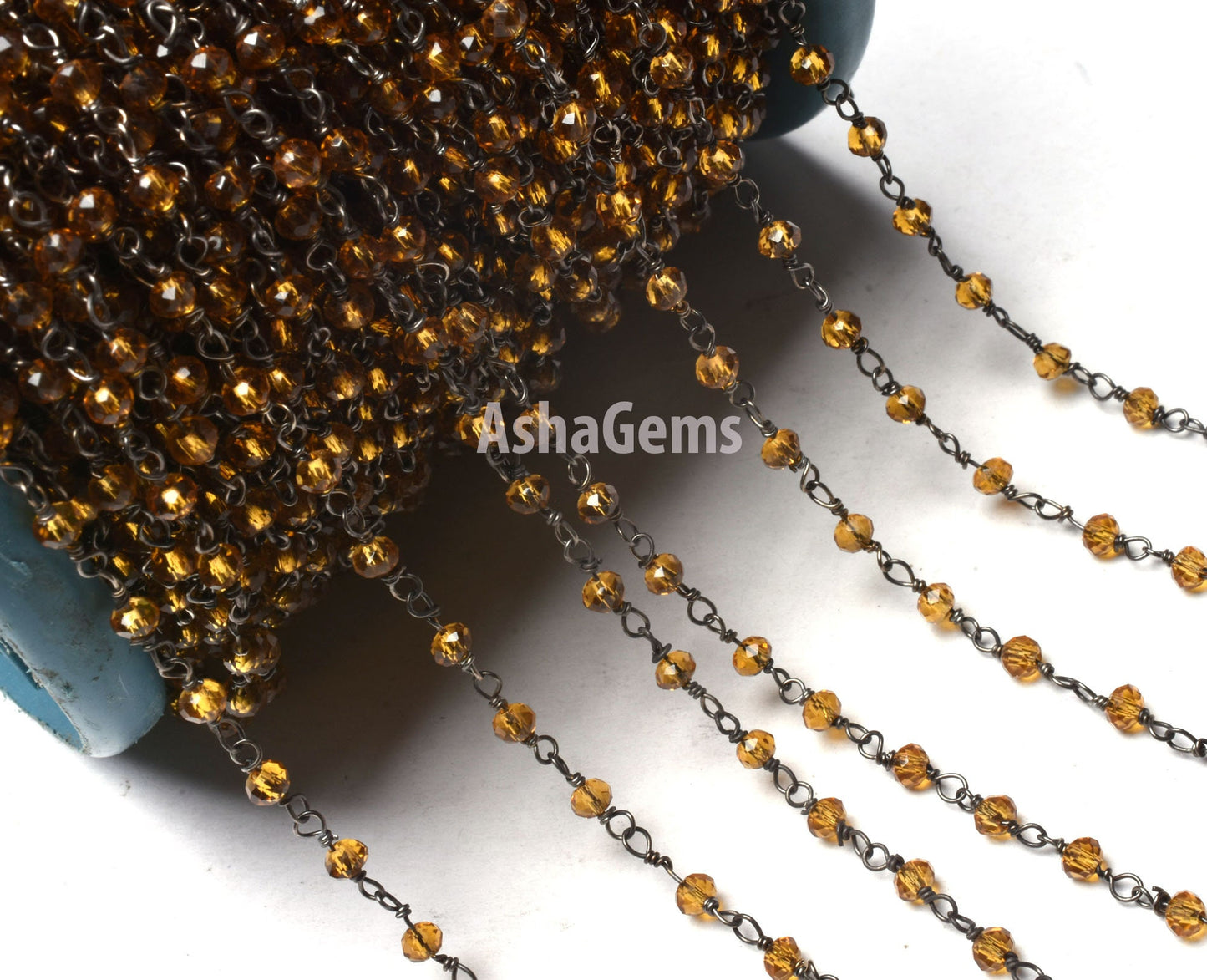 1,3,5,10,50 Ft Brown Quartz Hydro Faceted Rondelle Beaded Rosary Chain Black Plated Wire Jewelry Making Gunmetal Finding Rosary Crafts Chain