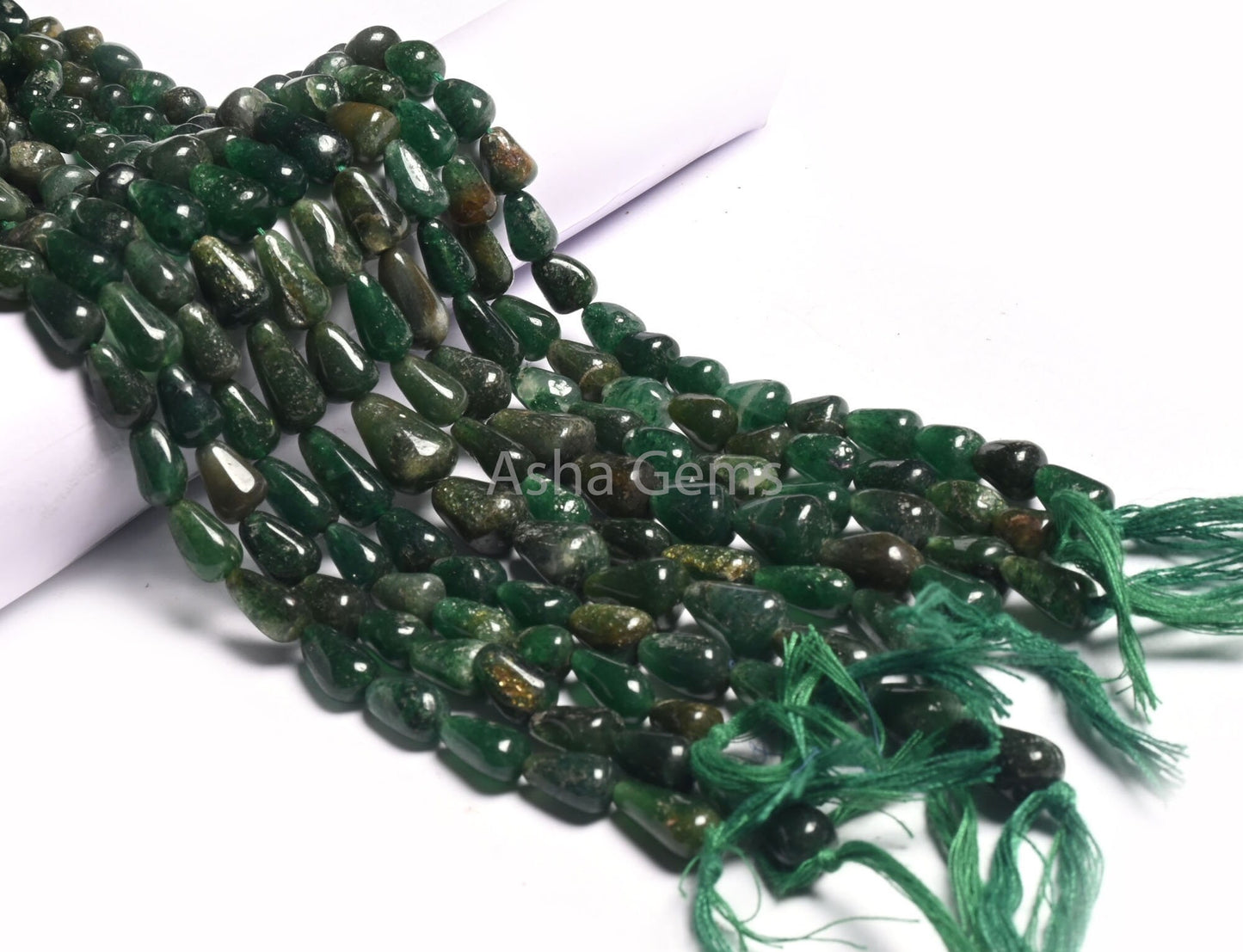 Natural Mica Margaj Smooth Drop Shape Gemstone Beads,12" Strand Dark Green Mica Plain Handmade Drops Straight Drill Beads Jewelry handicraft