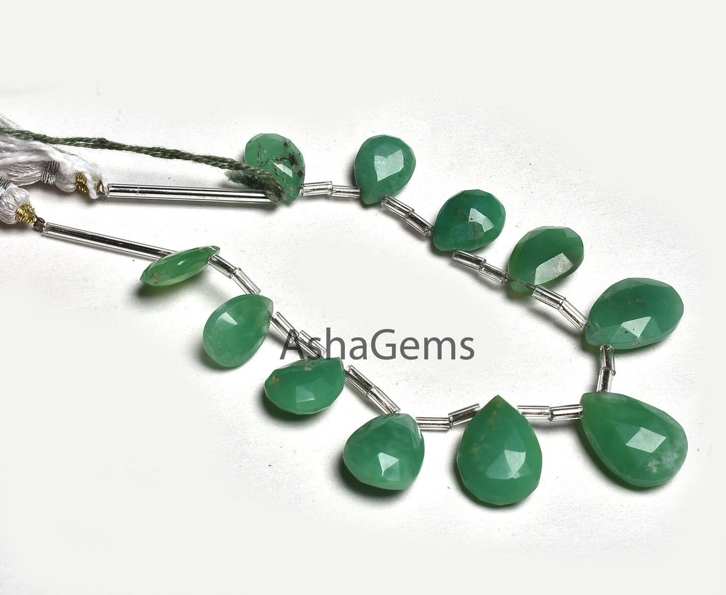 Genuine Green Chrysoprase Faceted Pear Shape Gemstone Beads,11Pc Strand Natural Chrysoprase Flat Teardrop Bead Chrysoprase Briolette Jewelry