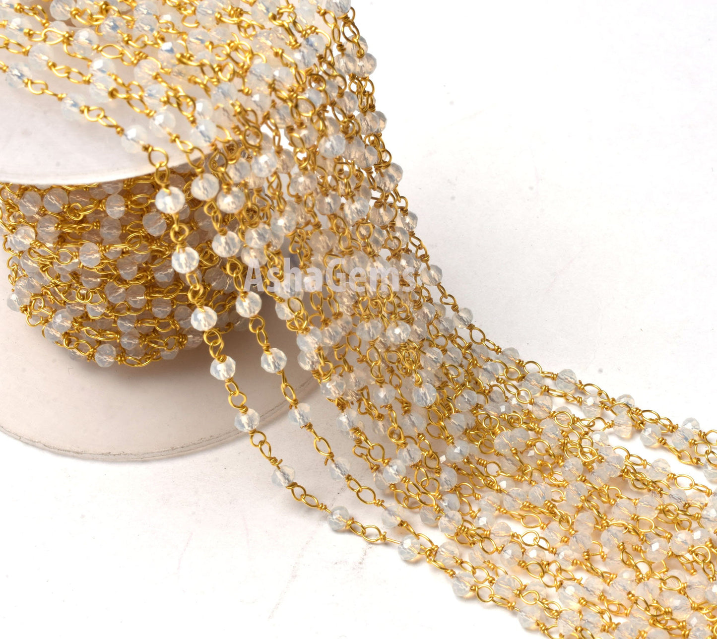 Rainbow Moonstone Hydro Beads Rosary Chains,3,5,10,25,50 Ft Roll Bulk,Beautiful Gold Plated Wire,Faceted Rondelle Beads Chain,jewelry Making