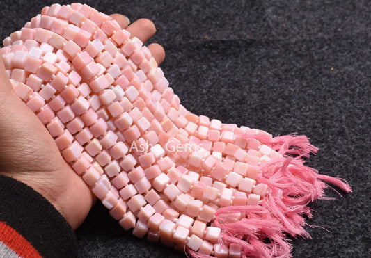 Beautiful Pink Opal Smooth Cube Gemstone Beads,7-8 mm Shaded Pink Opal 3D Cube Box Beads Handmade,9 inch Pink Opal Beads Jewelry Making SALE
