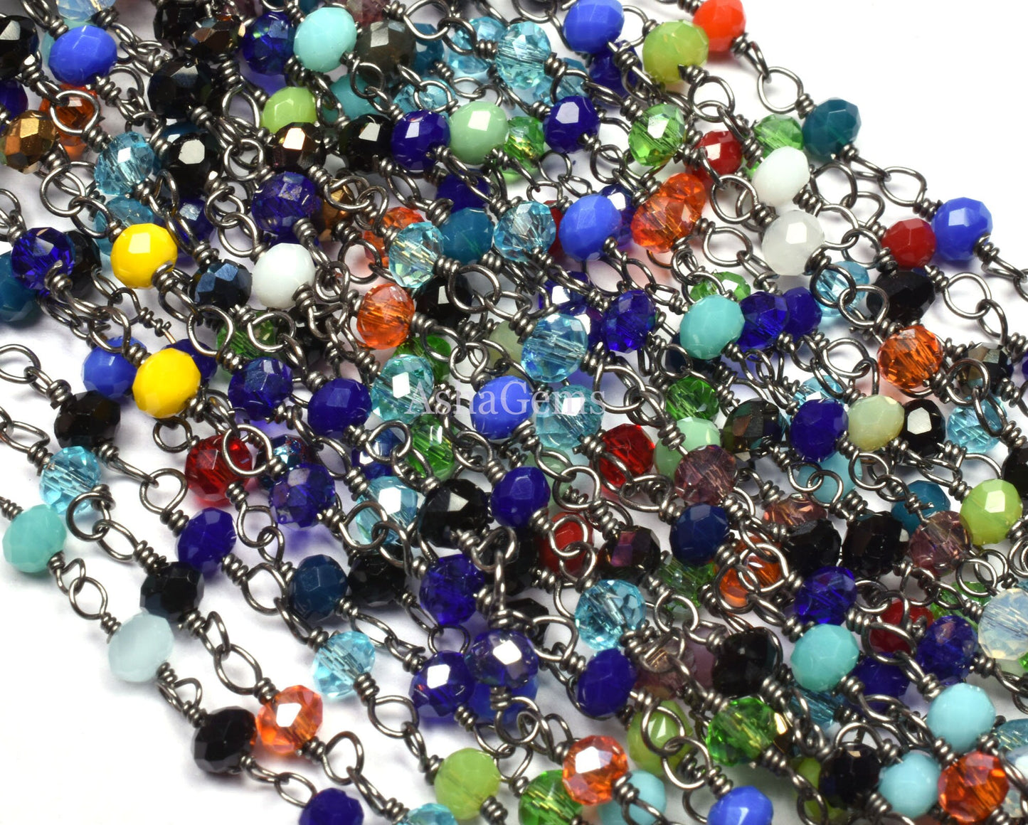 Fine Multi Disco Color Hydro Rondelle Faceted Beads Rosary Chain Black Plated Gunmetal Wire Beaded Handmade Chain Rosary Jewelry Making SALE
