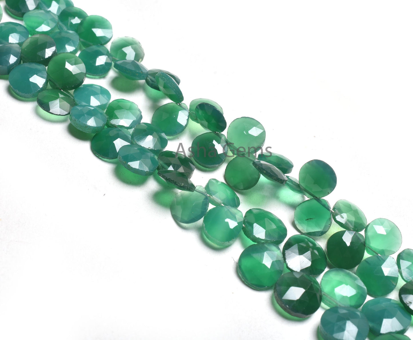 Fine Green Onyx Heart Shape Faceted Beads,6.5" Onyx Heart Briolette Side Drill Gemstone Beads, Green Onyx Beads Jewelry Making Craft SALE