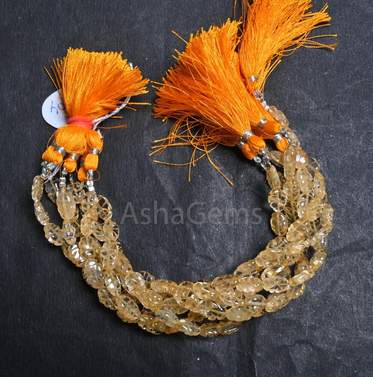Beautiful Citrine Quartz Carved Oval Shape Gemstone Beads,7.5-12 mm Natural Yellow Citrine Carving fancy Oval T Drill Handmade Beads Jewelry
