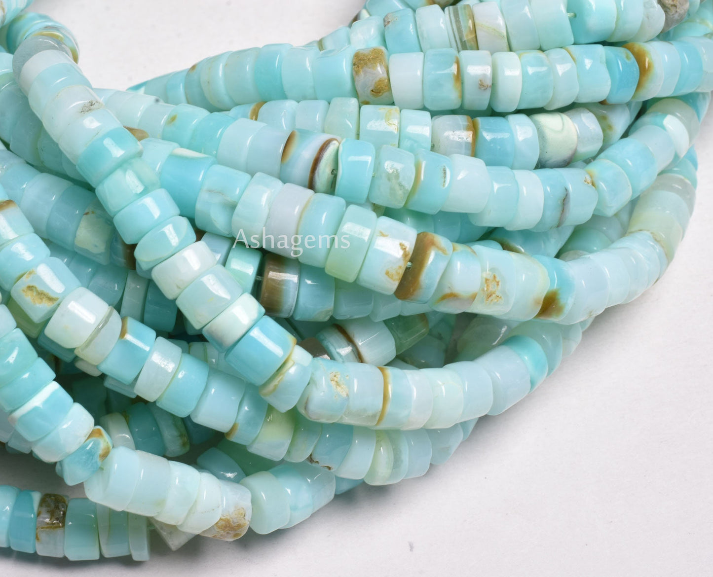 Peru Blue Opal Smooth Tyre Shape Beads,6mm Peru Boulder Opal Plain Beads,12.5" Sky Blue Opal wheel Shape Beads, Opal Bead Jewelry Craft SALE