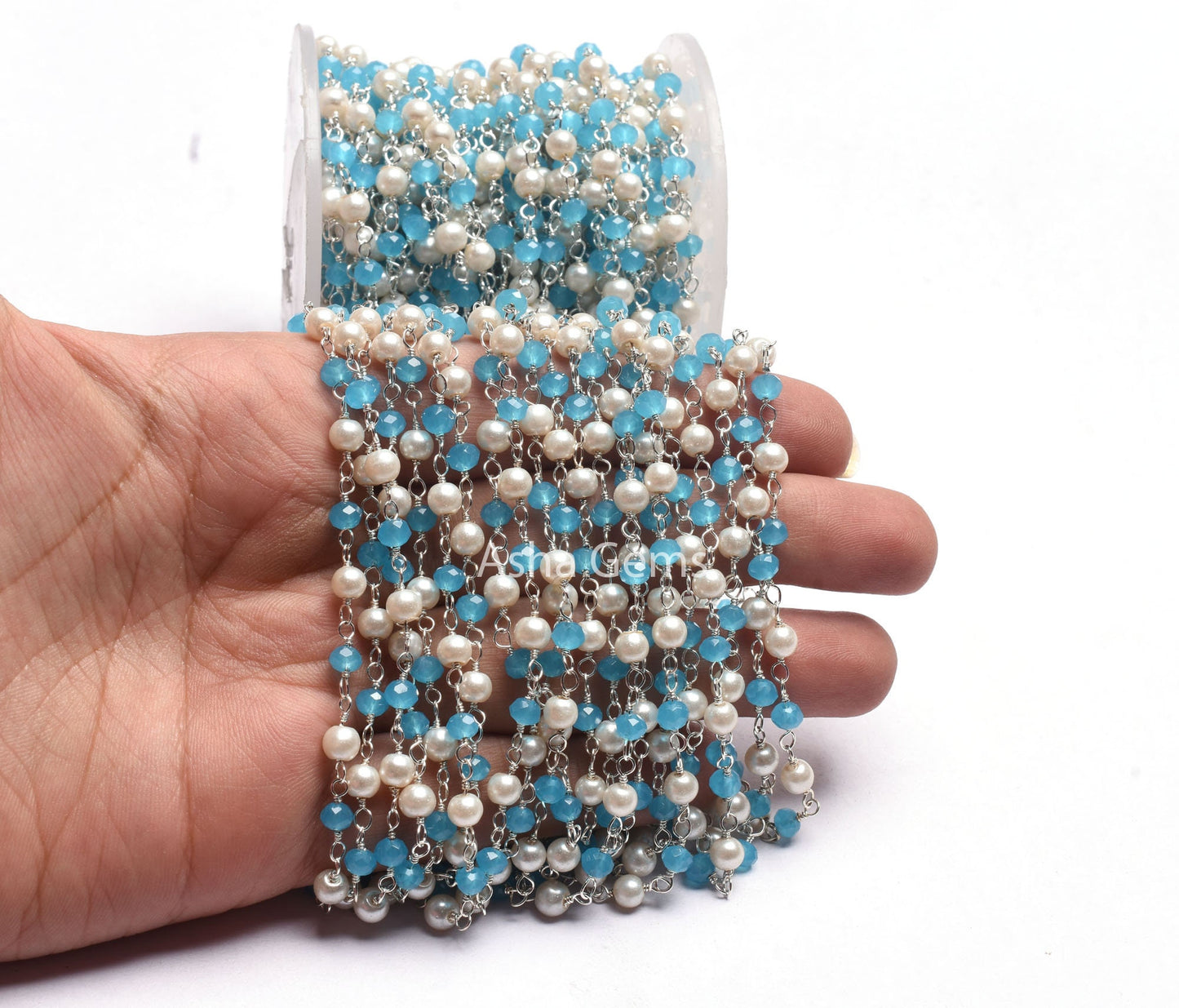 AAA Pearl Blue Chalcedony Hydro Faceted Rondelle Beads Chain Rosary Chain Silver Plated Wire Wrap Multi Color Beads Handmade Chains Jewelry