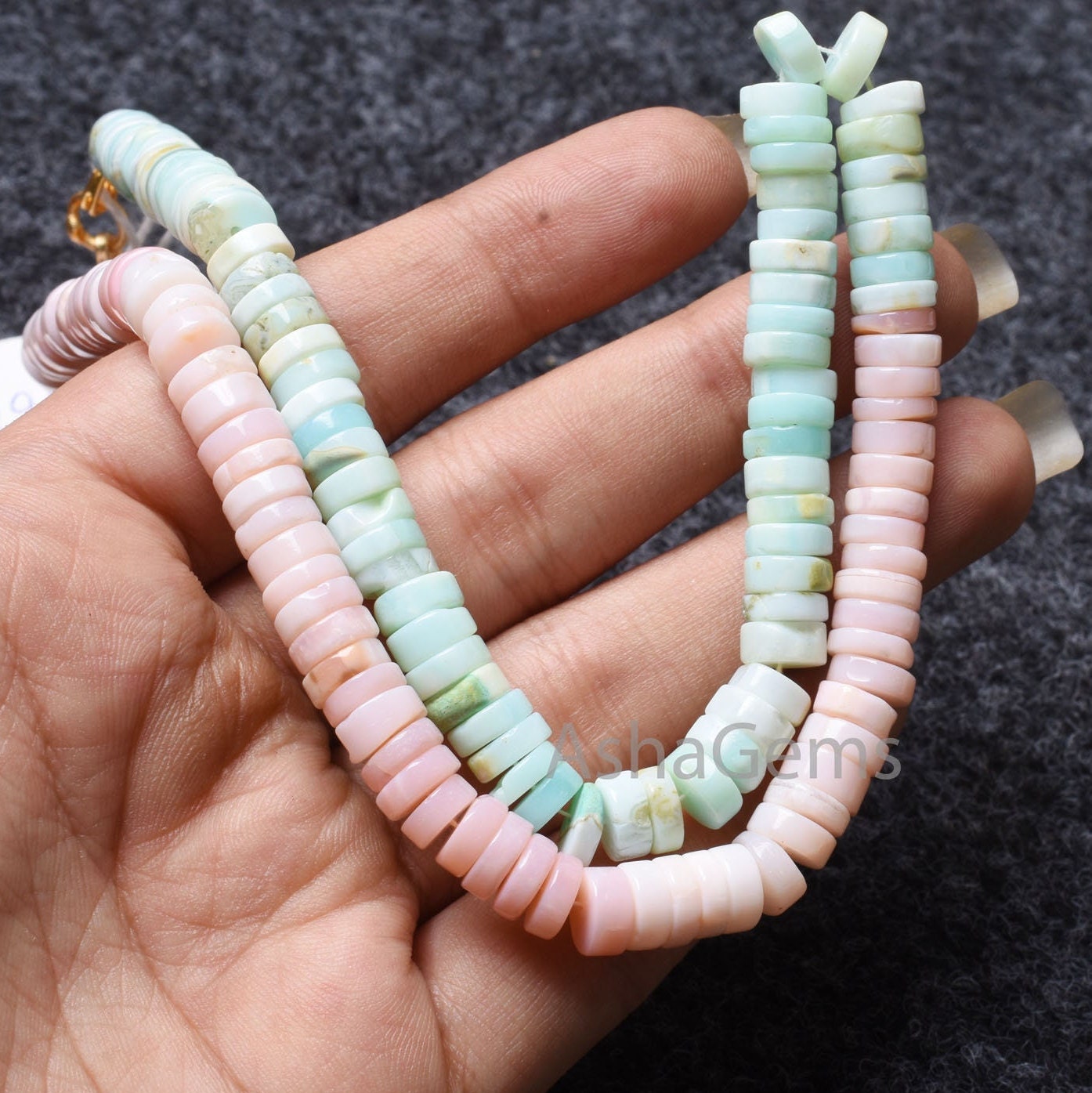 Multi Pink-Blue Opal Smooth Tyre Shape Gemstone beads,8 mm Double Color opal Beads Necklace Shaded Light Pink Sky Blue Opal Heishi Tyre bead