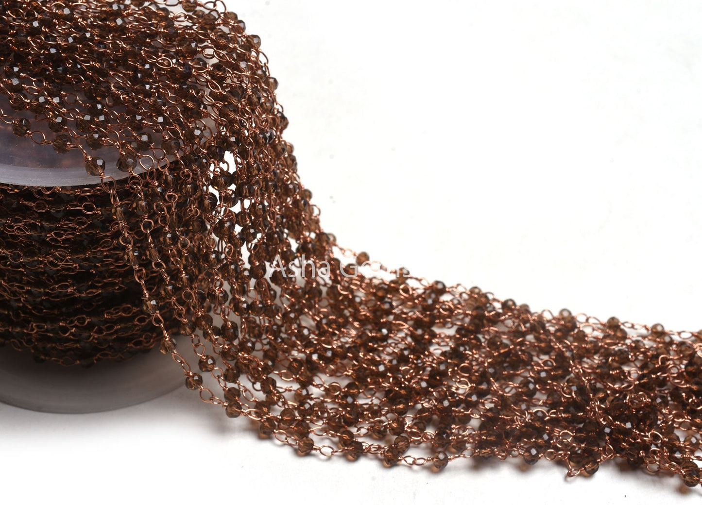 Beautiful Smoky Quartz Hydro faceted Beads Rosary Chain, Rose Gold Plated Wire Wrap Rondelle Beaded Chain handmade For Jewelry Necklace SALE