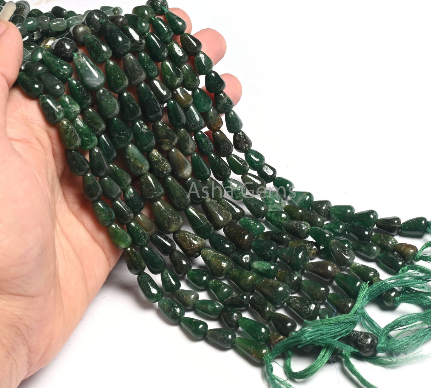 Natural Mica Margaj Smooth Drop Shape Gemstone Beads,12" Strand Dark Green Mica Plain Handmade Drops Straight Drill Beads Jewelry handicraft