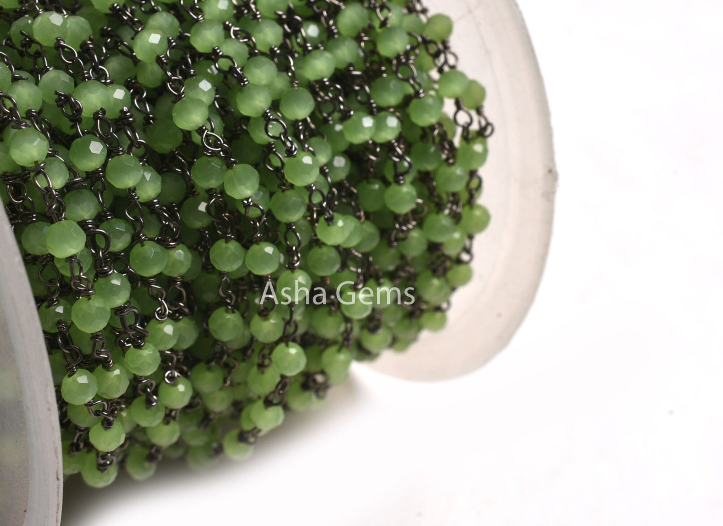 1,3,5,10,50 Feet Chain Green Quartz Hydro Faceted Beads Rosary Chain Gunmetal Black Plated Wire Wrap Beaded Rosary Chain Jewelry Crafts SALE