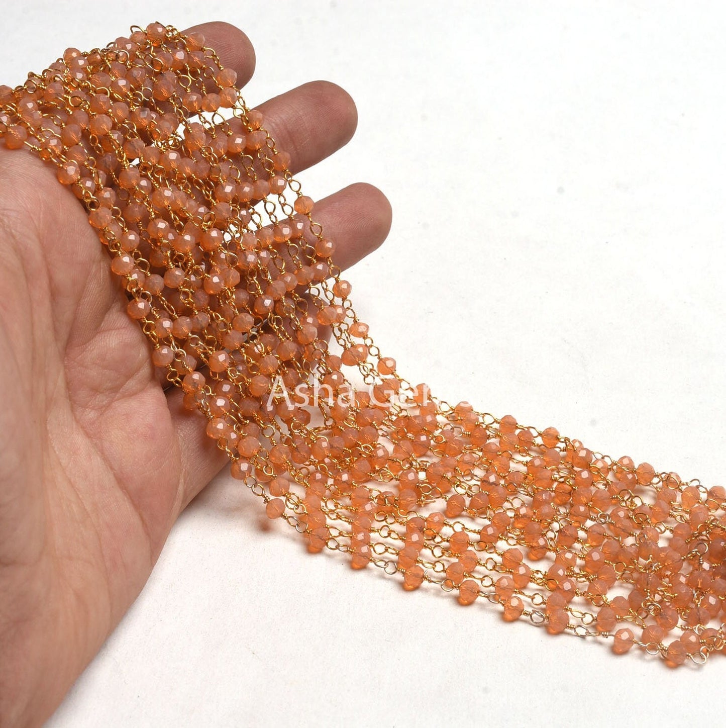 4 mm AAA Peach Moonstone Hydro Faceted Rondelle Beads Rosary Chain, Gold Plated Wire Wrap micro cut Beaded Handmade Chain Jewelry Craft SALE