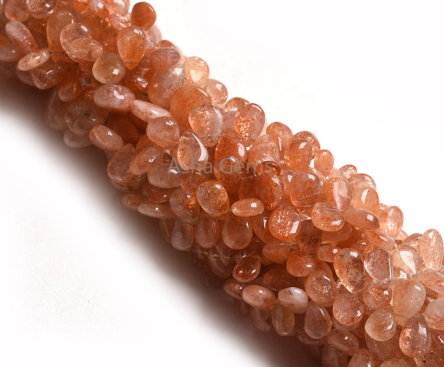 Natural Sunstone Handmade Pear Side Drill Beads, Shaded Red Sunstone Smooth Teardrop Briolette Gemstone Beads,8" Sunstone bead Jewelry Craft