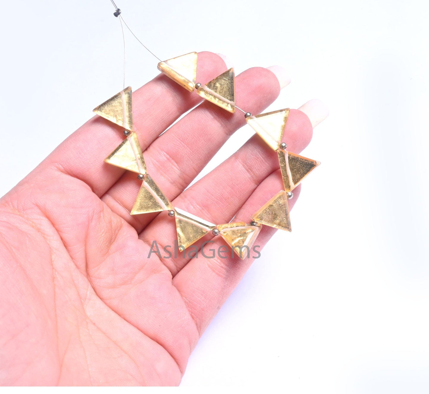 AAA Quality Crystal Gold Foil Doublet Triangle Shape smooth Beads, Quartz Doublet Fancy Trillion Handmade Gemstone Side Drill Beads Jewelry (AG 18702)