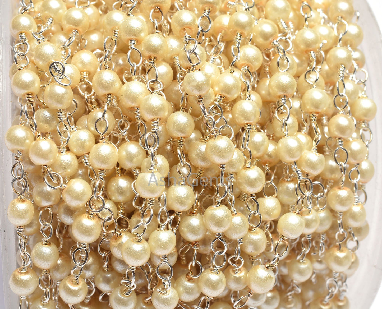 4 mm Beautiful Milky Pearl Hydro smooth Rondelle Beads Rosary Chain 1-50 Feet Silver Plated Wire Wrap handmade Rosary Chain Jewelry Necklace