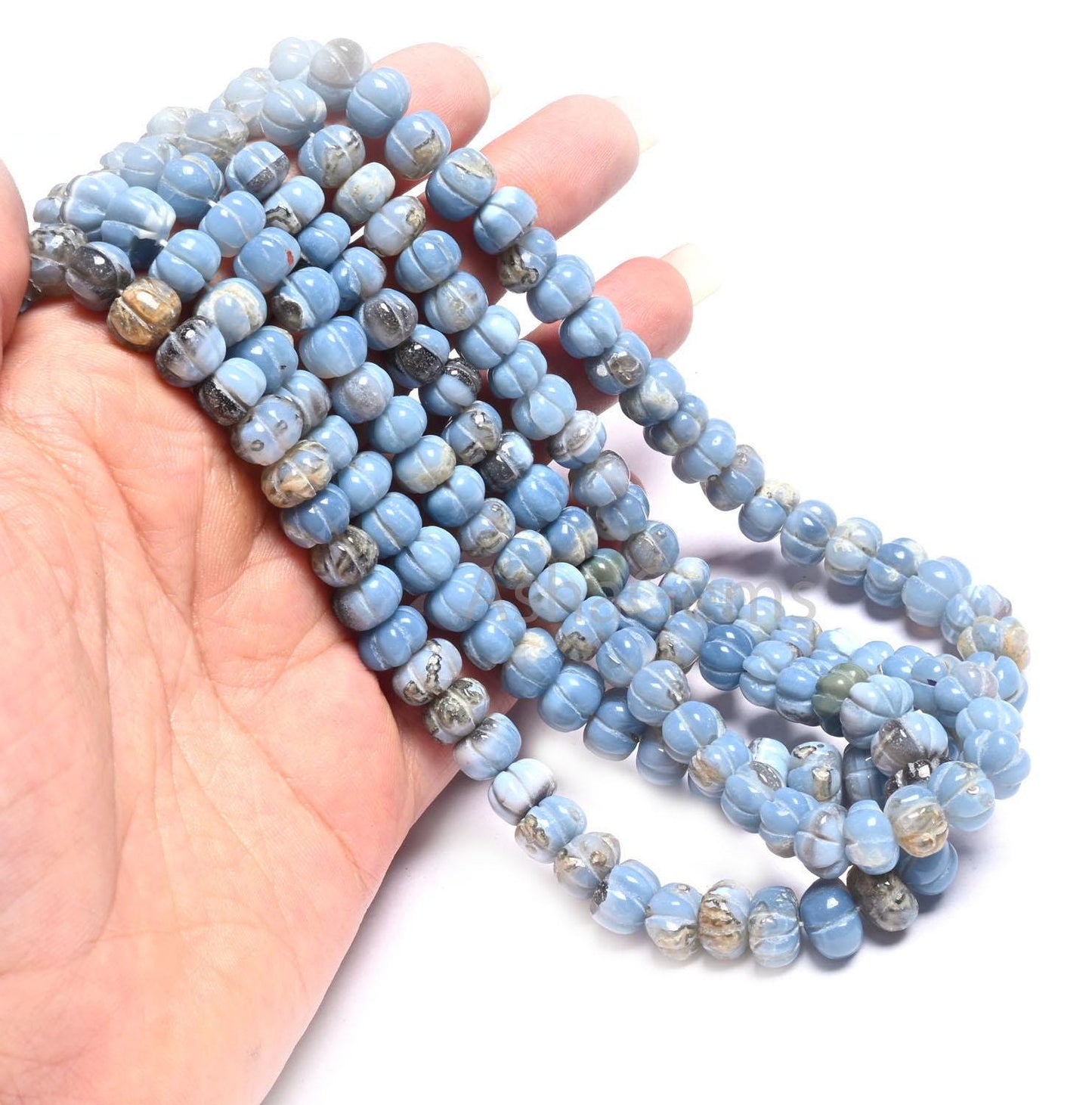 Beautiful Blue Oregon Opal Carved Watermelon Shape Beads,Shaded Blue Boulder Opal Rondelle Carving Opal Melon Handmade Gemstone Bead Jewelry