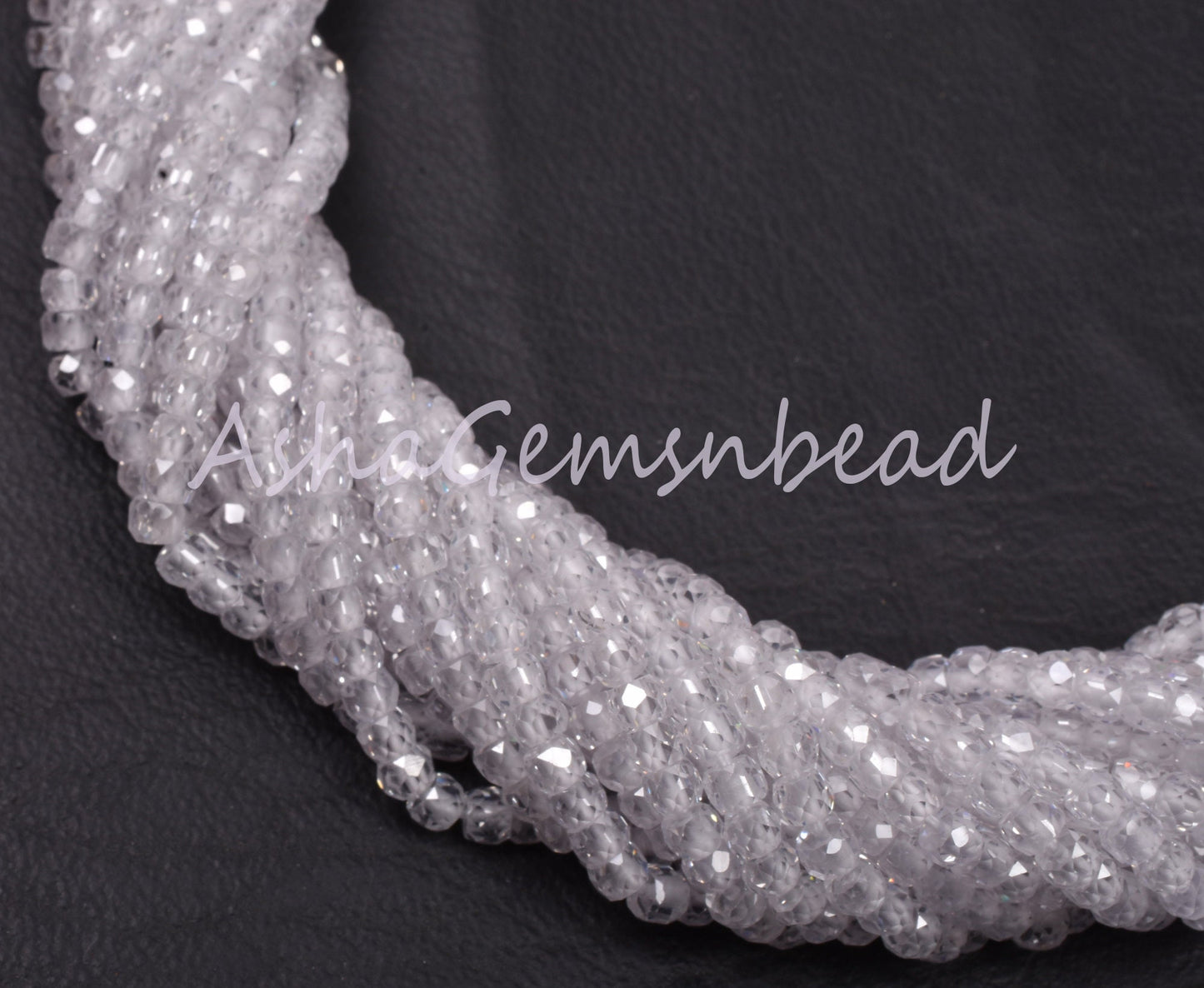 Beautiful White Zircon Faceted Rondelle Beads, 13" Strand, Cubic Zircon Micro Cut Beads, 3 mm, Clear White Zircon Machine Cut Beads, Jewelry