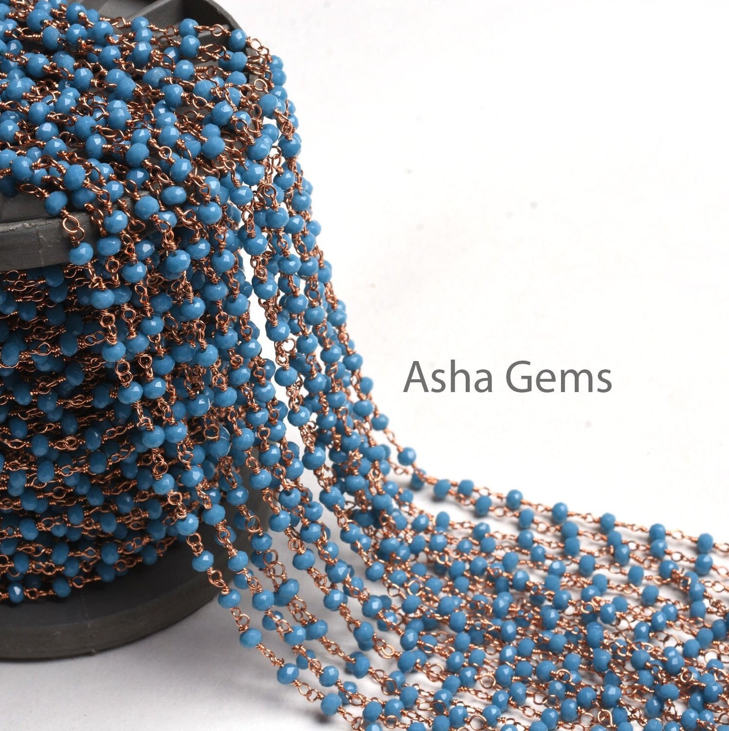 Beautiful Blue Turquoise Hydro Rondelle Micro Cut Beads Rosary Chain Rose Gold Plated Copper Wire Wrap handmade Chains Jewelry Necklace 3 mm