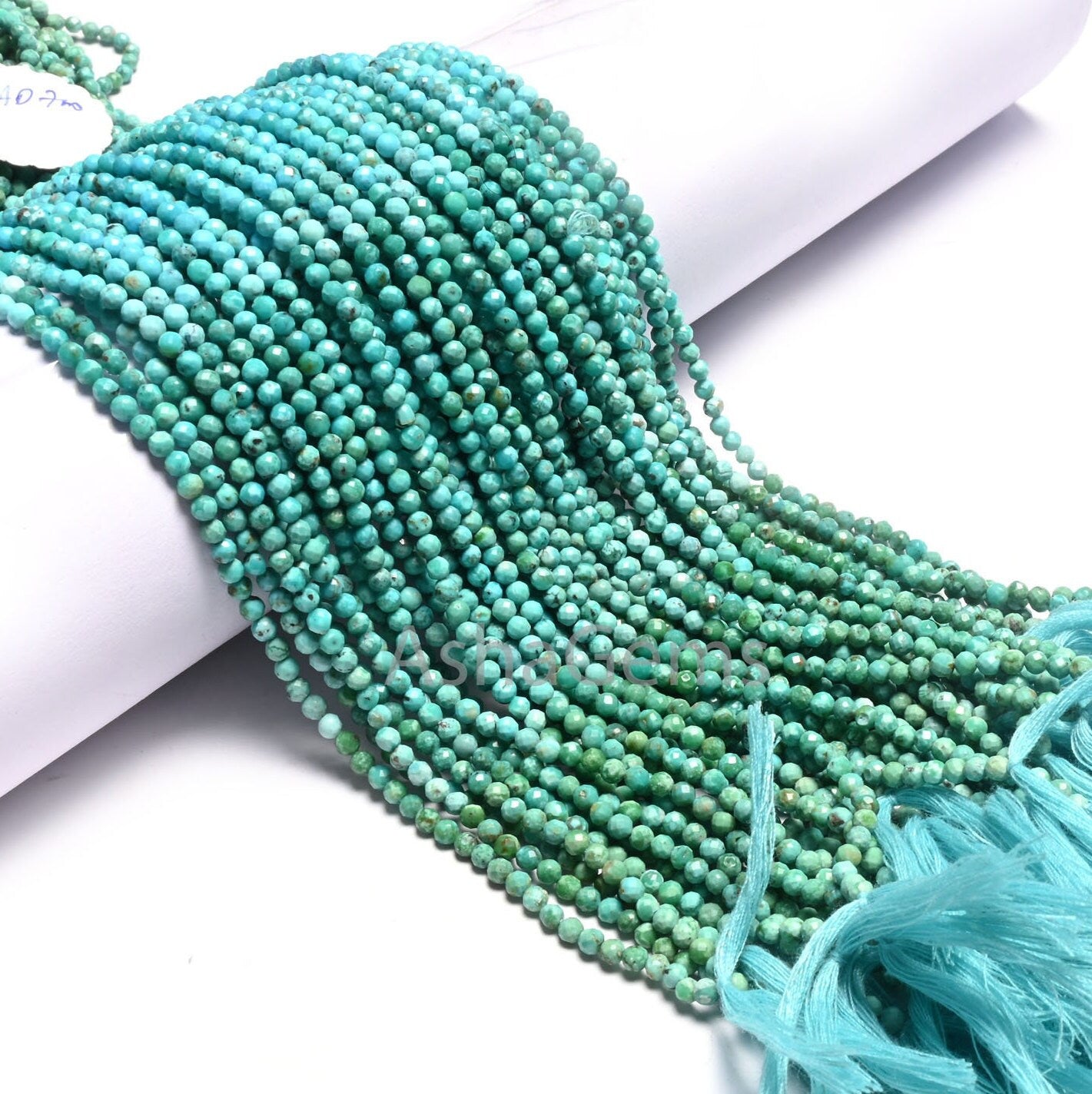 3 mm Tibetan Turquoise Faceted Gemstone Beads,13" Strand Natural Tibetan Turquoise Micro Cut Rondelle Beads, Fine Shaded Blue Turquoise Bead (AG 15039 c)