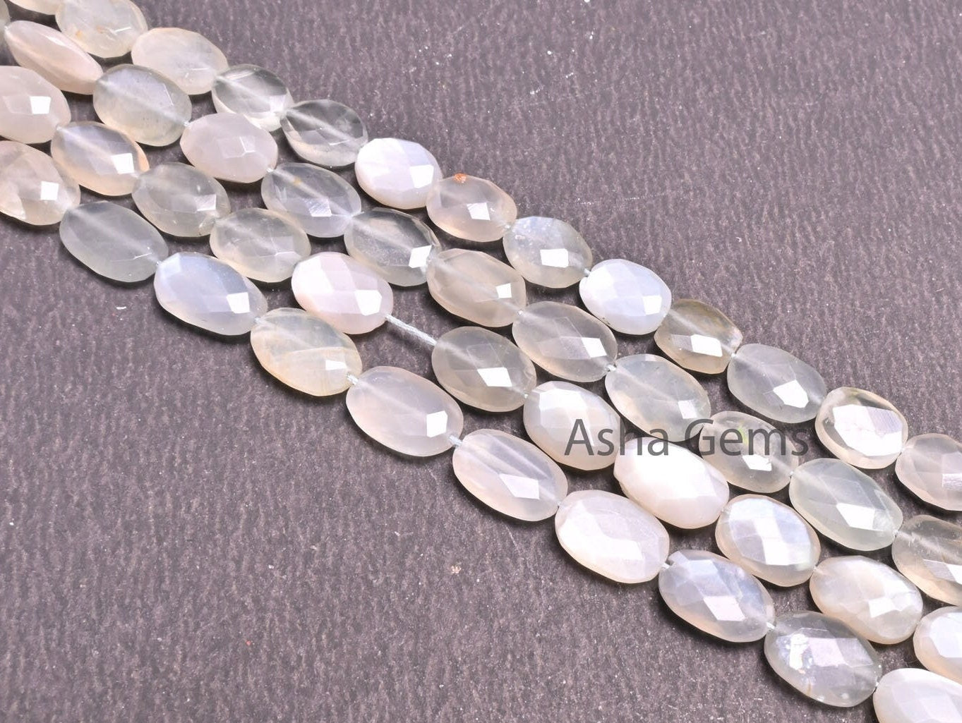 Fine Grey Moonstone faceted Oval Gemstone Beads,9" Strand Natural Moonstone Oval Briolette Straight Drill Beads, grey Moonstone Bead Jewelry
