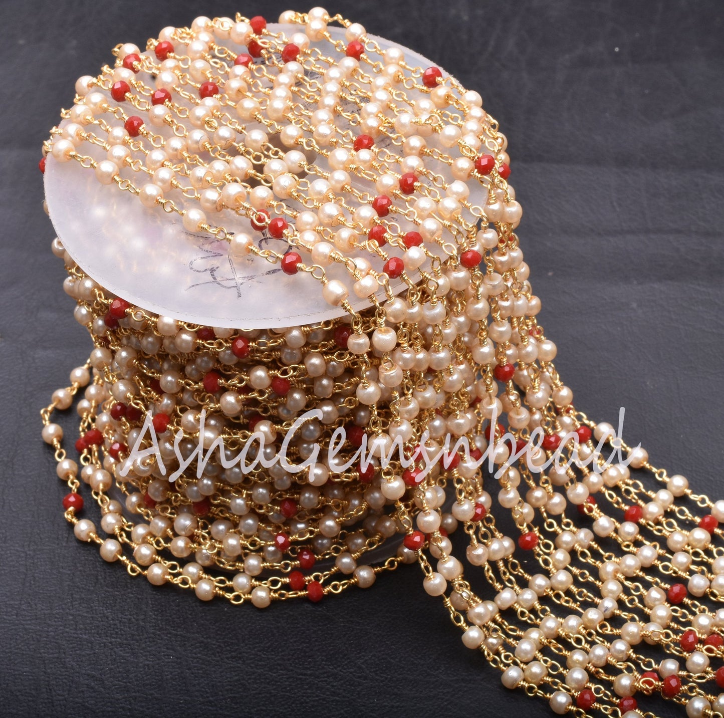 3,10,50 Feet Chain Pearl Red Ruby Hydro Beads Rosary Chain Gold Plated Wire Bulk Roll Chain Finding Multi Color Beaded Chains jewelry Crafts