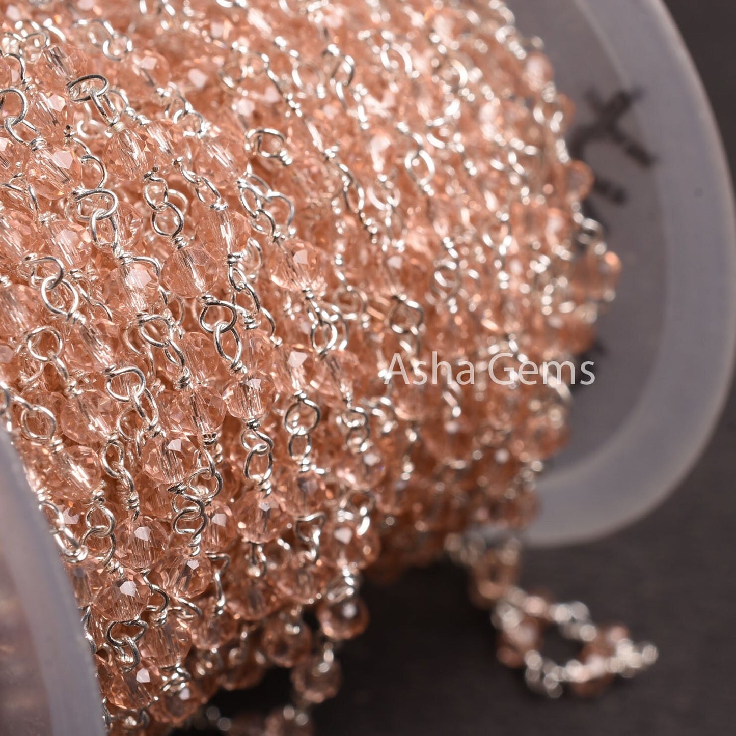 AAA Rose Quartz Hydro Silver Coated Faceted Rondelle Beads Rosary Chain By Feet Silver Plated Wire Wrap Handmade Beaded Chain Jewelry Making