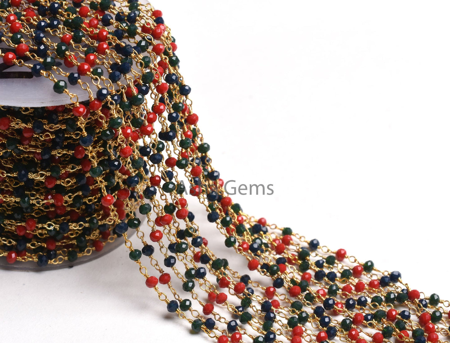 Beautiful Multi Blue Green Red Hydro Rondelle faceted Beads Rosary Chain,3 mm Gold Plated Wire Wrap Handmade Beaded Chains Jewelry Necklace