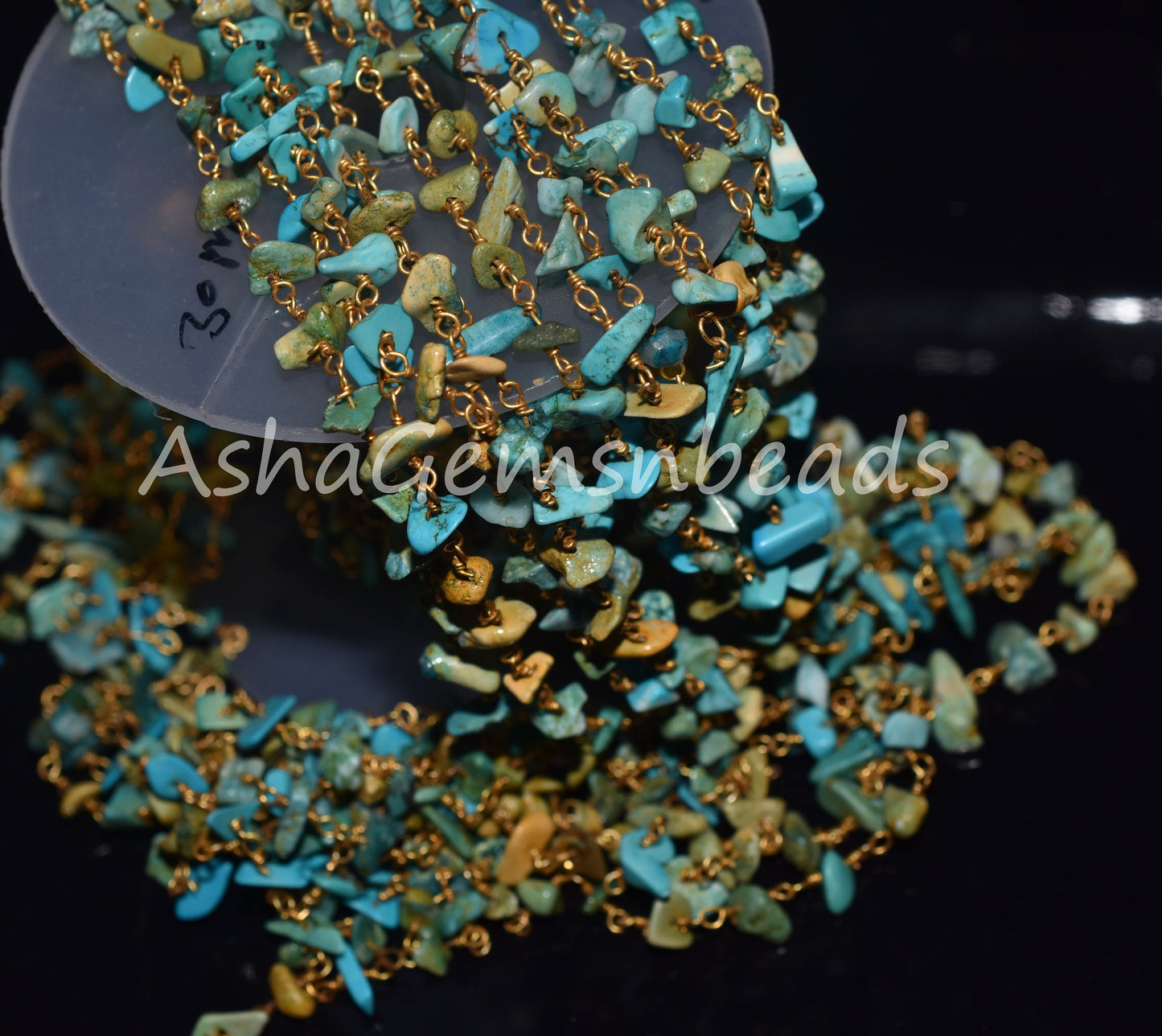 Natural Turquoise Uncut Chips Rosary Beaded Chain,Blue Turquoise Nugget Beads Rosary Chain,3,5,10 By Ft,Gold Plated Wire,Bulk Roll,Jewelry