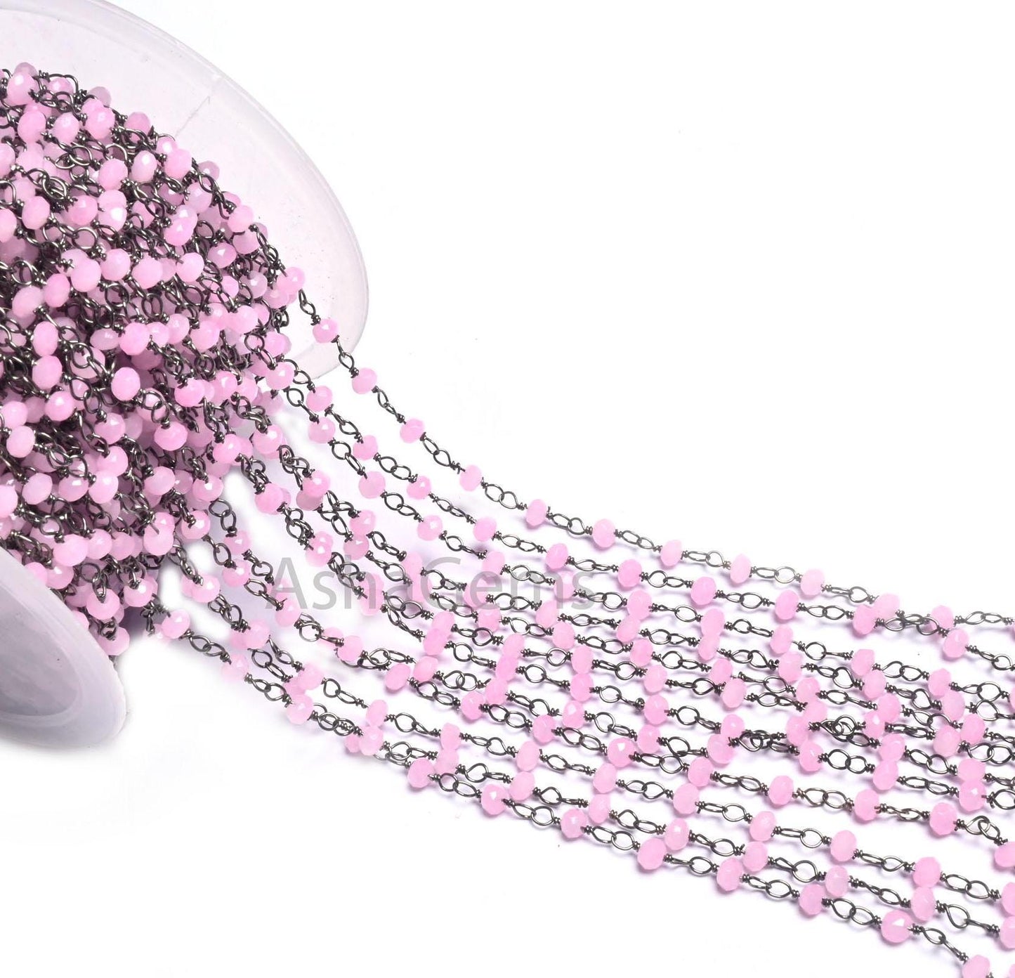 Rosary Chain black Plated Wire 3,5,10,50 Feet Pink Rose Quartz Hydro Faceted Rondelle Beaded Chain Jewelry Making Bulk Roll Wire Chain SALE